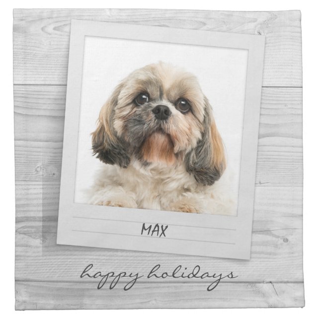 Happy Holidays Pet Photo Frame Personalized Cloth Napkin (Front)