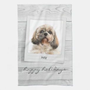 Happy Holidays Pet Photo Frame Personalized Kitchen Towel