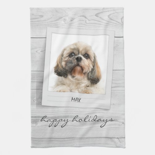 Happy Holidays Pet Photo Frame Personalized Kitchen Towel