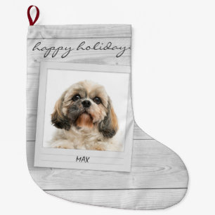 Happy Holidays Pet Photo Frame Personalized Large Christmas Stocking