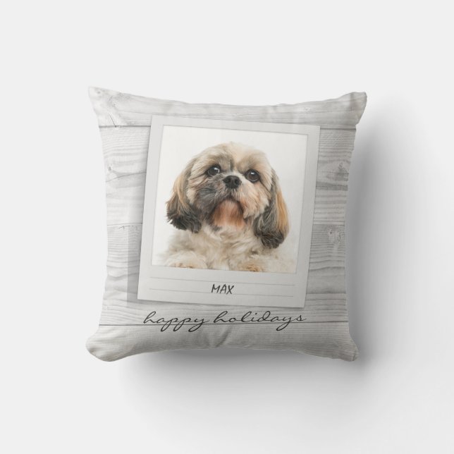 Happy Holidays Pet Photo Frame Personalized Throw Pillow (Front)