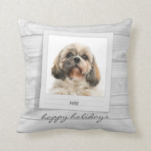 Happy Holidays Pet Photo Frame Personalized Throw Pillow