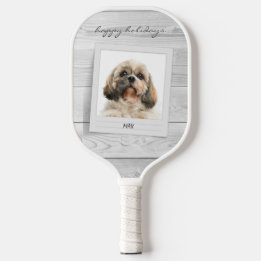 Happy Holidays Pet Photo Personalized Pickleball Paddle