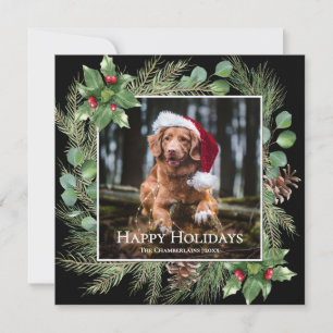 Happy Holidays Pet Photo Wreath Square Card