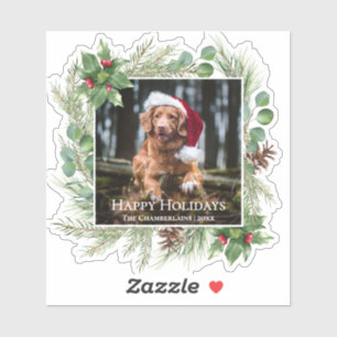 Happy Holidays Pet Photo Wreath Sticker