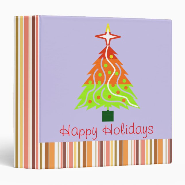 Happy Holidays Photo Album. Retro Stripes 3 Ring Binder (Front/Spine)