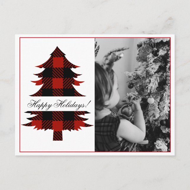 Happy Holidays Photo Buffalo Plaid Postcard (Front)