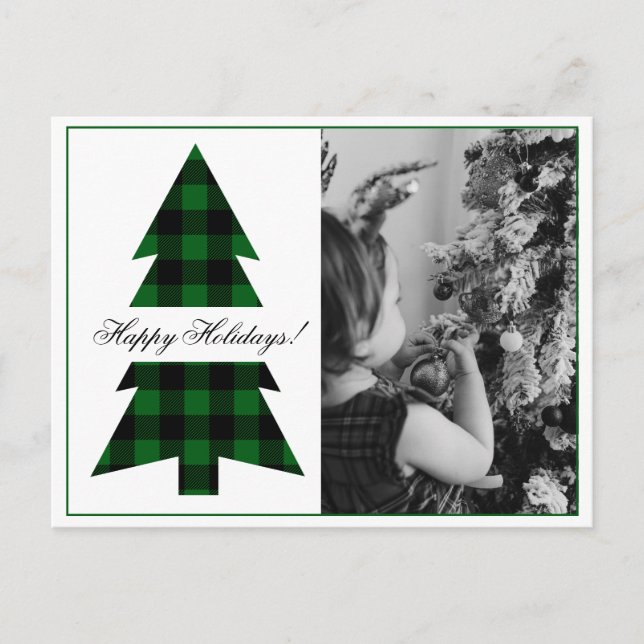 Happy Holidays Photo Buffalo Plaid Postcard (Front)