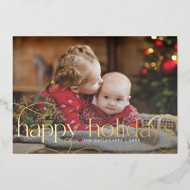 Happy Holidays Photo Card Gold Foil Holiday Card (Front)