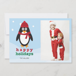 Happy Holidays Photo Card with Penguin - Christmas