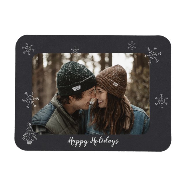 Happy Holidays Photo Chalkboard Design Snowflakes Magnet (Horizontal)