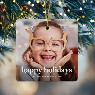 Happy Holidays Photo Christmas Ceramic Ornament