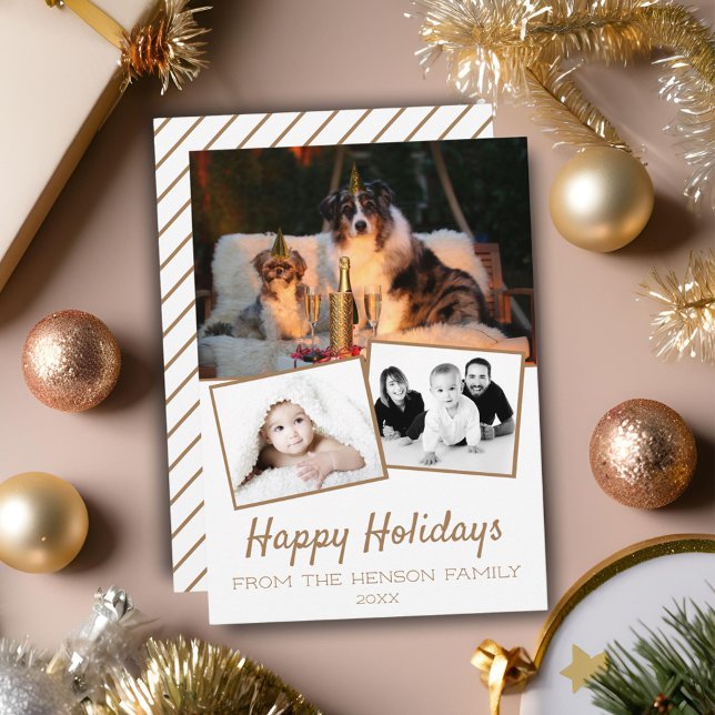 Happy Holidays Photo Collage 3 Photo Holiday Card (Creator Uploaded)
