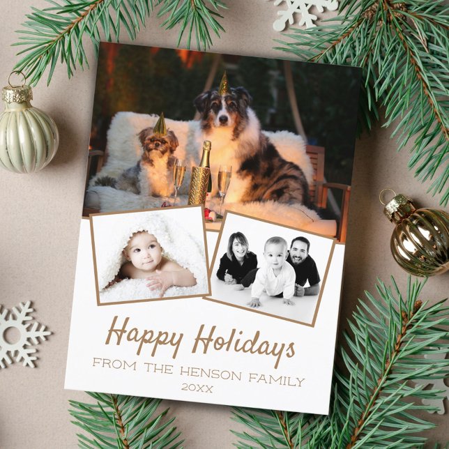 Happy Holidays Photo Collage 3 Photo Holiday Postcard (Creator Uploaded)