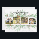Happy Holidays Photo Collage Christmas Botanicals Holiday Card<br><div class="desc">A beautiful Holiday card featuring 4 of your favorite phots framed by festive pine boughs,  cones and red berries. The backside features a festive yet subtle polka dot pattern.  A card that's sure to bring holiday cheer to friends and family.</div>
