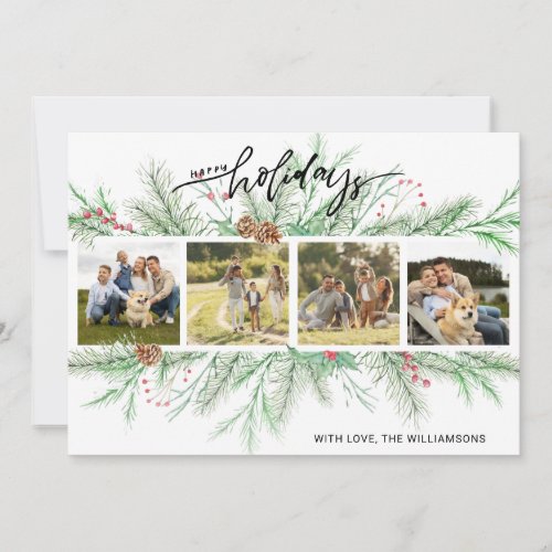 Happy Holidays Photo Collage Christmas Botanicals Holiday Card