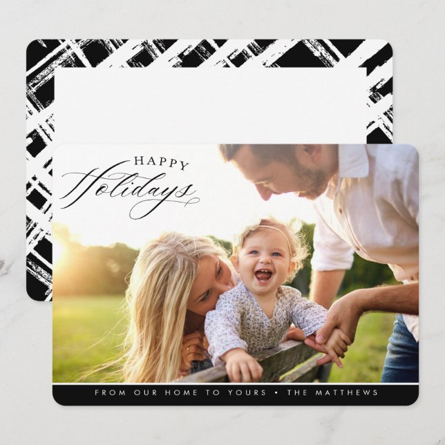 HAPPY HOLIDAYS PHOTO elegant calligraphy black Holiday Card (Front/Back)