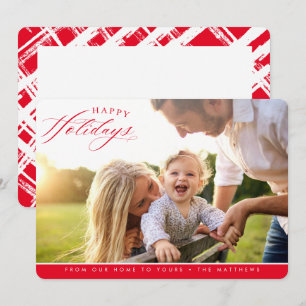 HAPPY HOLIDAYS PHOTO elegant calligraphy red Holiday Card