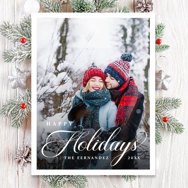 Happy Holidays Photo Elegant Script Holiday Postcard (Creator Uploaded)