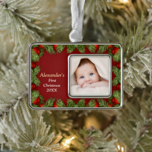 Happy Holidays Photo Family Baby First  Christmas Ornament