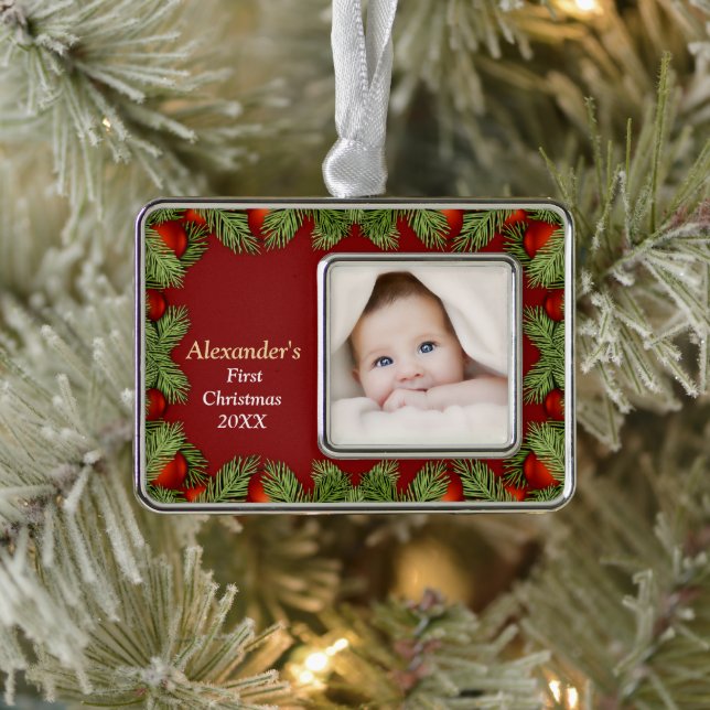  Happy Holidays Photo Family Baby First  Christmas Ornament (Tree)