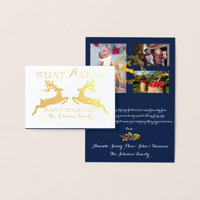 Happy Holidays Photo Family Collage Editable Color Foil Card (Display)