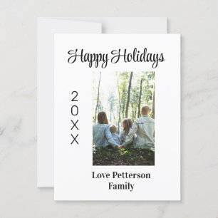 Happy holidays photo family name year calligraphy postcard