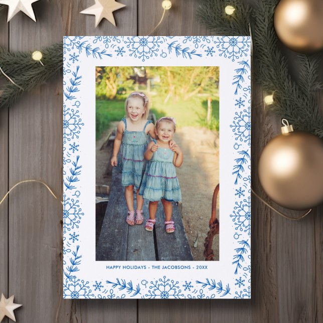 Happy Holidays Photo Festive Snowflake Christmas Letterpress Photo Cards (Creator Uploaded)