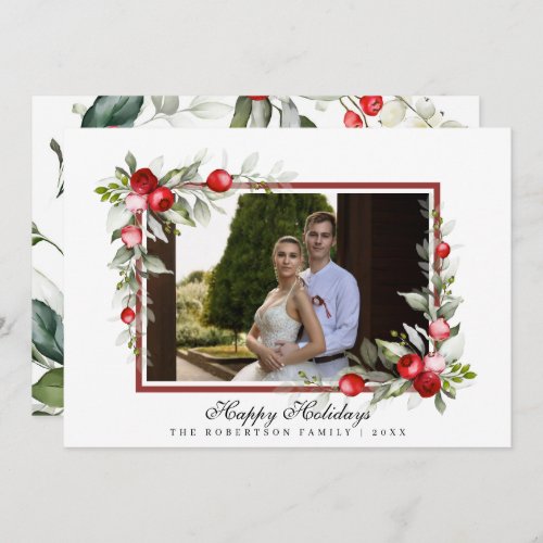  Happy Holidays Photo Forest Berries Greeting Card