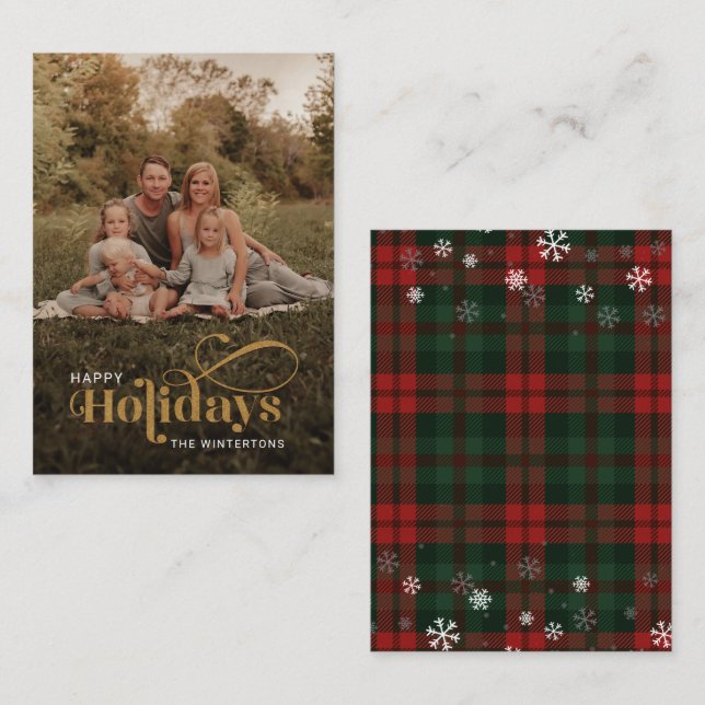 Happy Holidays Photo Hand-Lettered Christmas Note Card (Front/Back)