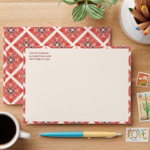 Happy Holidays Photo Modern Bold Red Floral  Envelope