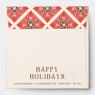 Happy Holidays Photo Modern Bold Red Floral Envelope