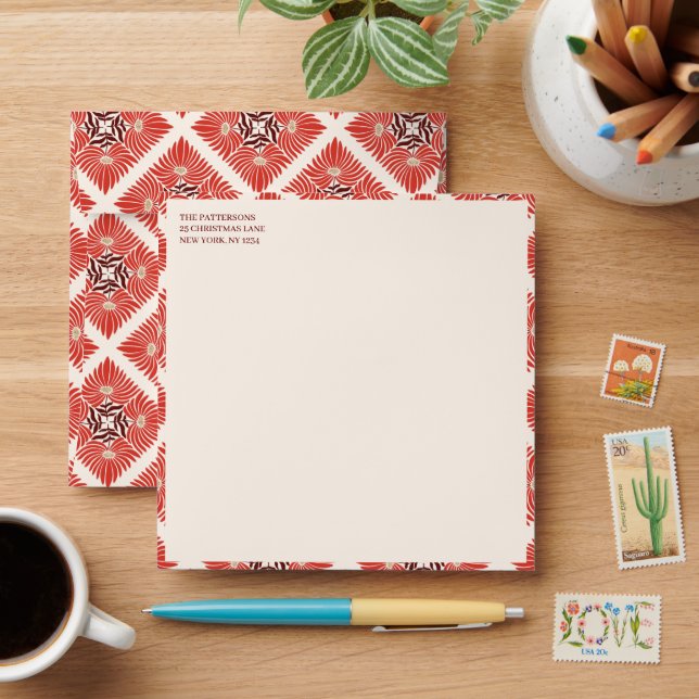 Happy Holidays Photo Modern Bold Red Floral  Envelope (Desk)