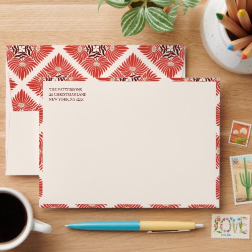 Happy Holidays Photo Modern Bold Red Floral  Envelope