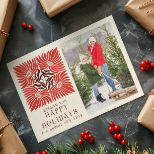 Happy Holidays Photo Modern Bold Red Floral Postcard
