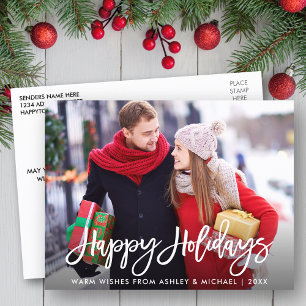 Happy Holidays Photo Modern Brush Script Postcard
