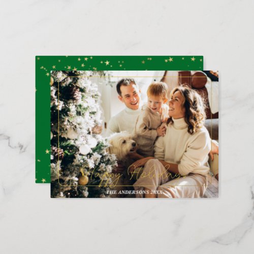 Happy Holidays Photo Name Gold Foil Post Card