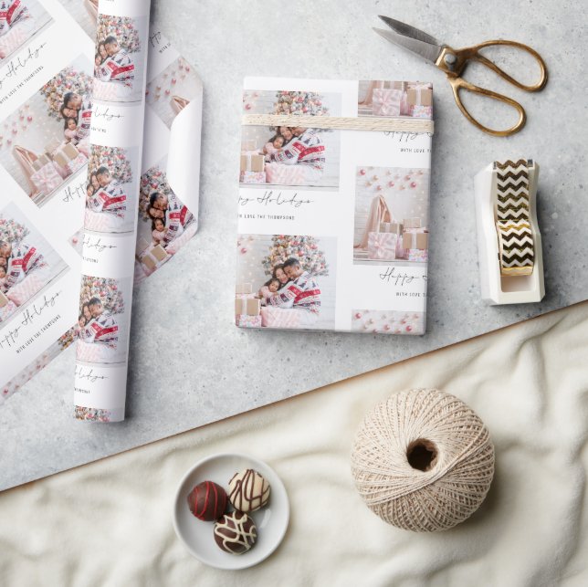  Happy Holidays Photo Name Pattern Christmas Wrapping Paper (Crafts)