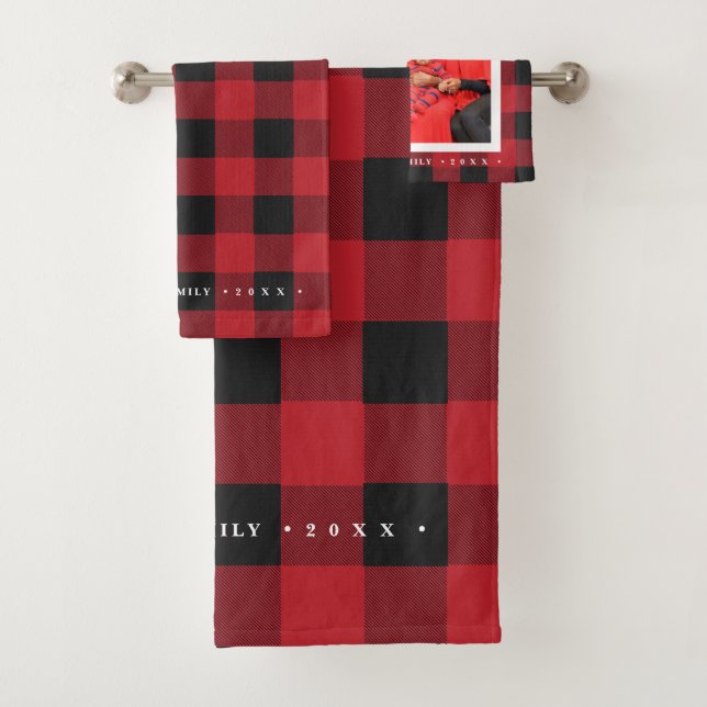 Happy Holidays Photo Plaid Holiday Bath Towel Set (Insitu)