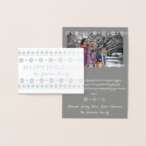 Happy Holidays Photo Snow Gray White Scandynavian Foil Card