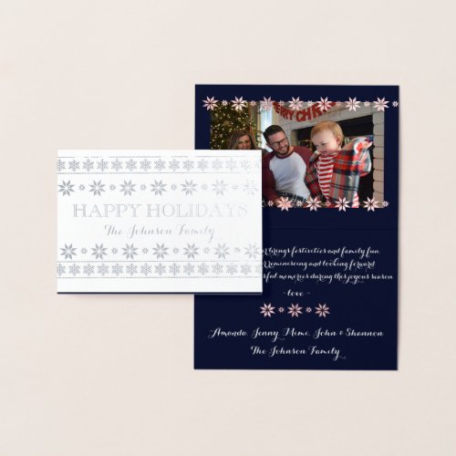 Happy Holidays Photo Snow  Pink Navy Scandynavian Foil Card