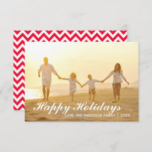 Happy Holidays Photo w/Red Chevron - 3x5 Card