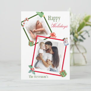Happy Holidays Photo Watercolor Gifts Candy Cane Holiday Card