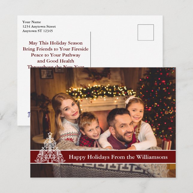 Happy Holidays Photo White Outline Christmas Tree Postcard (Front/Back)