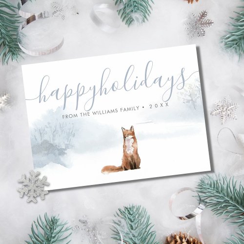 Happy Holidays Photo Winter Woodland Scene Fox Holiday Card