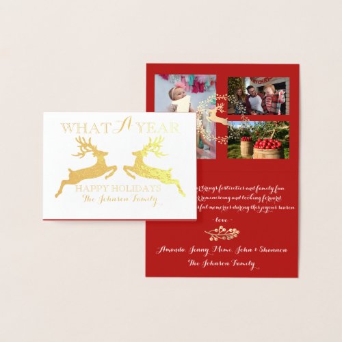 Happy Holidays Photos Family Collage Deer Gold Foil Card