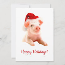 Happy Holidays Pig With Santa Hat Holiday Card