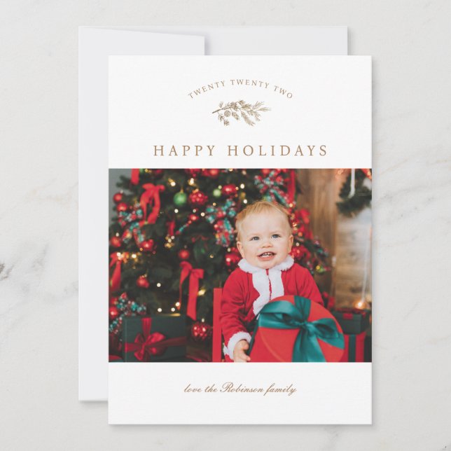 Happy Holidays Pine Branch Photo Card (Front)