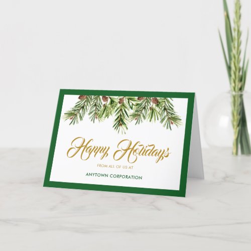 Happy Holidays Pine Branches Corporate Christmas Holiday Card