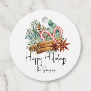 Happy Holidays Pine Candy Cane Bouquet Favor Tags